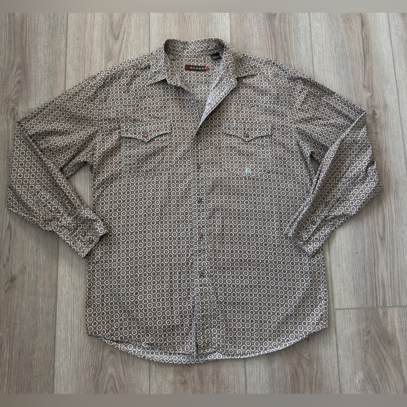 ROPER Brown and White Geometric Shirt 👕 - Picture 1 of 7